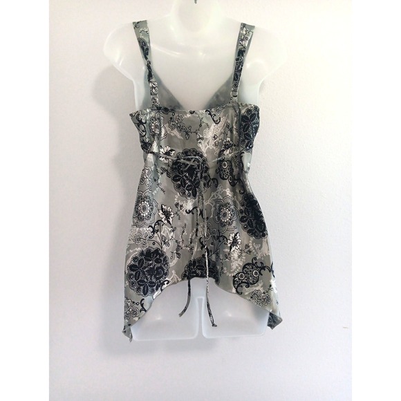 Y2K Babydoll Top Medium Gray Romantic Floral Satin Boho Fairy‎ Grunge Whimsigoth - Picture 6 of 15